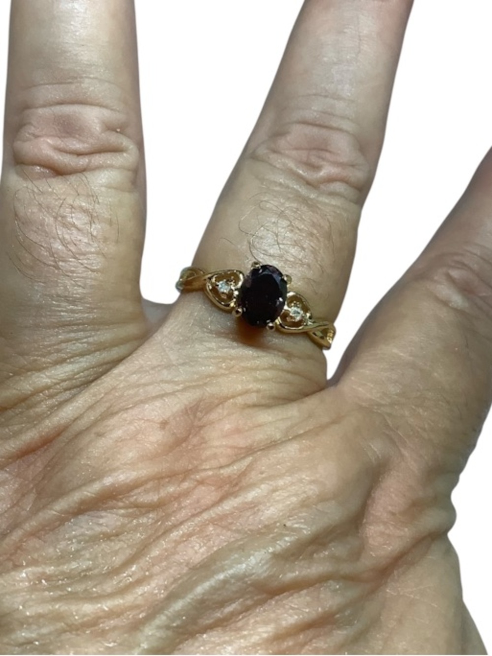Gold Ring with Dark Red Oval Stone - Elegant Women's Jewelry